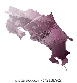 High detailed vector map. Costa Rica. Watercolor style. Eggplant color. Pastel purple color.