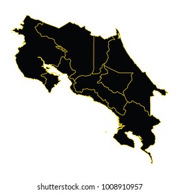 High detailed vector map with counties/regions/states - Costa Rica, High detailed - black map of Costa Rica on white background. Vector illustration eps 10.