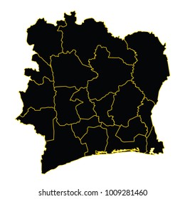 High detailed vector map with counties/regions/states - Ivory Coast, Ivory Coast - map.