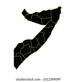 High detailed vector map with counties/regions/states - Somalia, Somalia black map on white background vector.