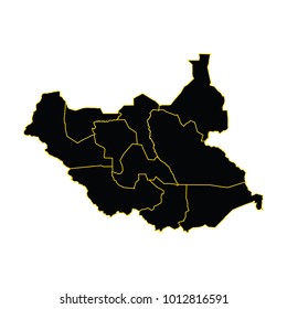 High detailed vector map with counties/regions/states - South Sudan, Black detailed map of South Sudan. Vector EPS 10 illustration.
