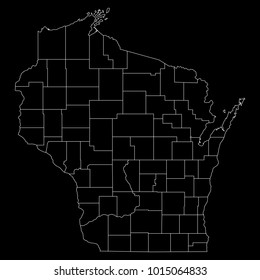 High detailed vector map with counties/regions/states - Wisconsin