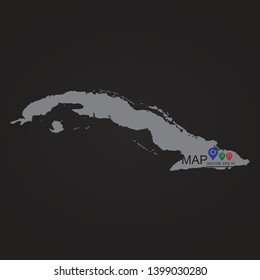 High detailed vector map with counties/regions/states - Cuba, Vector gray map Cuba. Isolated vector Illustration. Black on Grey background. EPS Illustration. - Vector