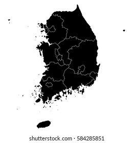 Mapa vectorial detallado con condados/regiones/estados - Corea del Sur