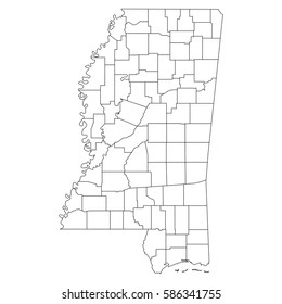 Mapa vectorial detallado con condados/regiones/estados - Mississippi