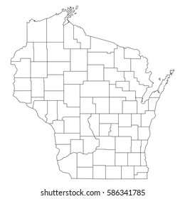High detailed vector map with counties/regions/states - Wisconsin