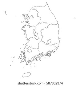 High detailed vector map with counties/regions/states - South Korea
