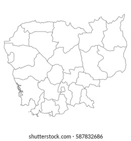 High detailed vector map with counties/regions/states - Cambodia