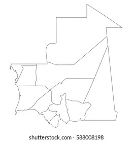 High detailed vector map with counties/regions/states - Mauritania;