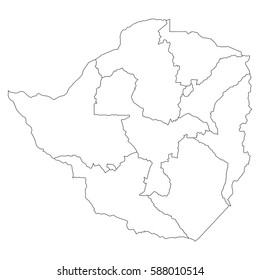 High detailed vector map with counties/regions/states - Zimbabwe