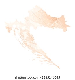 Hohe detaillierte Vektorkarte. Kroatien. Aquarell. Aprikosenfarbe.