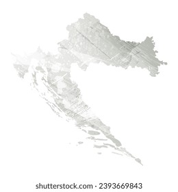 Mapa vectorial detallado alto. Croacia. Estilo acuarela. Agate gris.