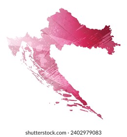 Mapa vectorial detallado alto. Croacia. Estilo acuarela. Color maranth morado.