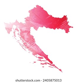 High detailed vector map. Croatia. Watercolor style. Amaranth red color.