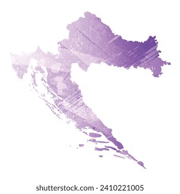 Mapa vectorial detallado alto. Croacia. Estilo acuarela. Color púrpura anémico.