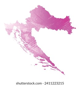 High detailed vector map. Croatia. Watercolor style. Amaranth light cherry pink color.