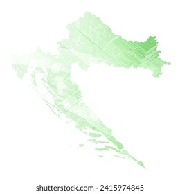 Mapa vectorial detallado alto. Croacia. Estilo acuarela. Color de la lechuga clara. Pastel verde.