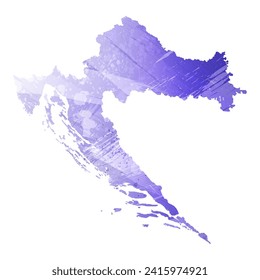 Hohe detaillierte Vektorkarte. Kroatien. Aquarell. Dunkelblau. Violett, delikat, pastellfarben.