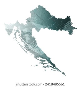 High detailed vector map. Croatia. Watercolor style. Aspid gray color. Green-gray deep color.