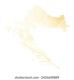 High detailed vector map. Croatia. Watercolor style. Banana color. Pastel yellow. Delicate yellow.