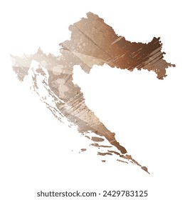 Mapa vectorial detallado. Croacia. Estilo acuarela. Color beige y marrón.