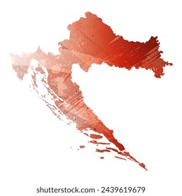 High detailed vector map. Croatia. Watercolor style. Bismarck-furioso. Red color.
