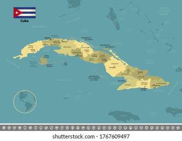 Hohe detaillierte Vektorkarte von Kuba mit Navigationssymbole.
Die Farben in den *.eps-Dateien sind für den Druck (CMYK) bereit und vollständig editierbar. Einschließlich Dateien: EPS (v10). Alle Objekte werden in Gruppen gesammelt. 