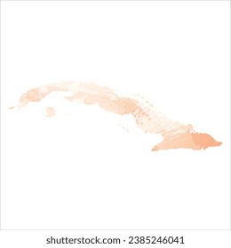 High detailed vector map. Cuba. Watercolor style. Apricot color.