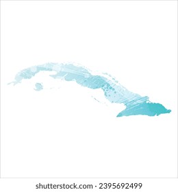 High detailed vector map. Cuba. Watercolor style. Aquamarine blue color.
