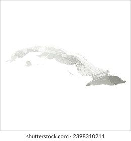 Mapa vectorial detallado alto. Cuba. Estilo acuarela. Color gris.
