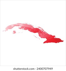 Mapa vectorial detallado alto. Cuba. Estilo acuarela. Color rojo de Alizarin.