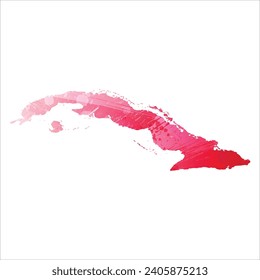 High detailed vector map. Cuba. Watercolor style. Amaranth red color.