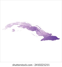 High detailed vector map. Cuba. Watercolor style. Amethyst purple color.