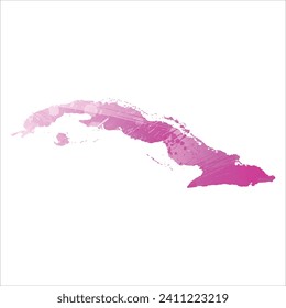 High detailed vector map. Cuba. Watercolor style. Amaranth light cherry pink color.