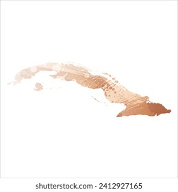 High detailed vector map. Cuba. Watercolor style. Antique brass. Light brown. Gold color.