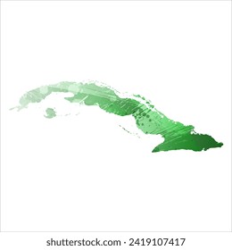Mapa vectorial detallado alto. Cuba. Estilo acuarela. Color verde. Salacioso color esmeralda.
