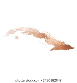 High detailed vector map. Cuba. Watercolor style. Beige and red color. Brown color.

