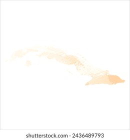 High detailed vector map. Cuba. Watercolor style. Biscuit color. Pastel yellow color.