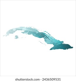 High detailed vector map. Cuba. Watercolor style. Turquoise blue color. Blue is a deep color.