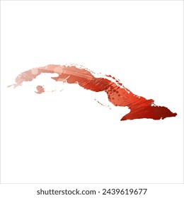 High detailed vector map. Cuba. Watercolor style. Bismarck-furioso. Red color.
