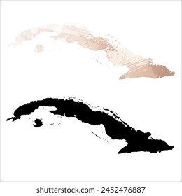 High detailed vector map. Cuba. Set of two cards. Watercolor style. Brown beige color. Black card.