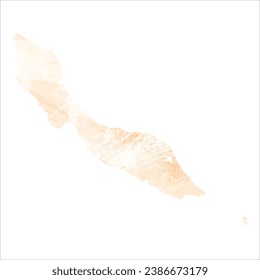 High detailed vector map. Curacao. Watercolor Style. Apricot delicate color.