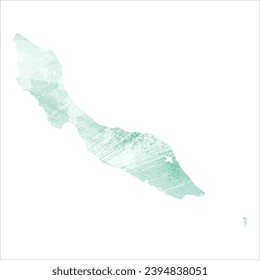 High detailed vector map. Curacao. Watercolor style. Aquamarine color.