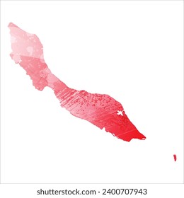 High detailed vector map. Curacao. Watercolor Style. Alizarin red color.