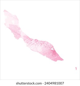 Mapa vectorial detallado alto. Curacao. Estilo acuarela. Color rosa amaranto.