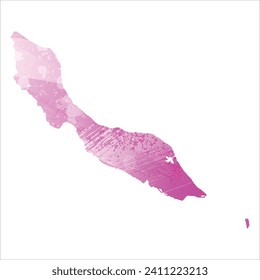 Mapa vectorial detallado alto. Curacao. Estilo acuarela. Color rosa amaranto claro cerezo.