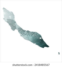 High detailed vector map. Curacao. Watercolor style. Aspid gray color. Green-gray deep color.