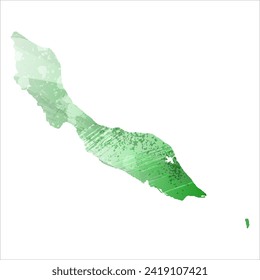 High detailed vector map. Curacao. Watercolor style. Green color. Salacious emerald color.