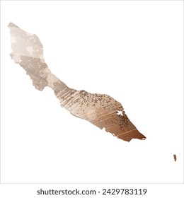 High detailed vector map. Curacao. Watercolor Style. Beige and brown color.