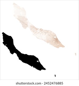 High detailed vector map. Curacao. Set of two cards. Watercolor style. Brown beige color. Black card.